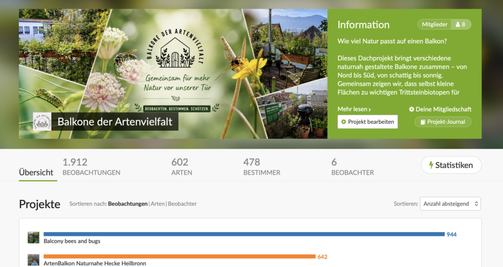 Screenshot des Projekts "Balkone der Artenvielfalt"